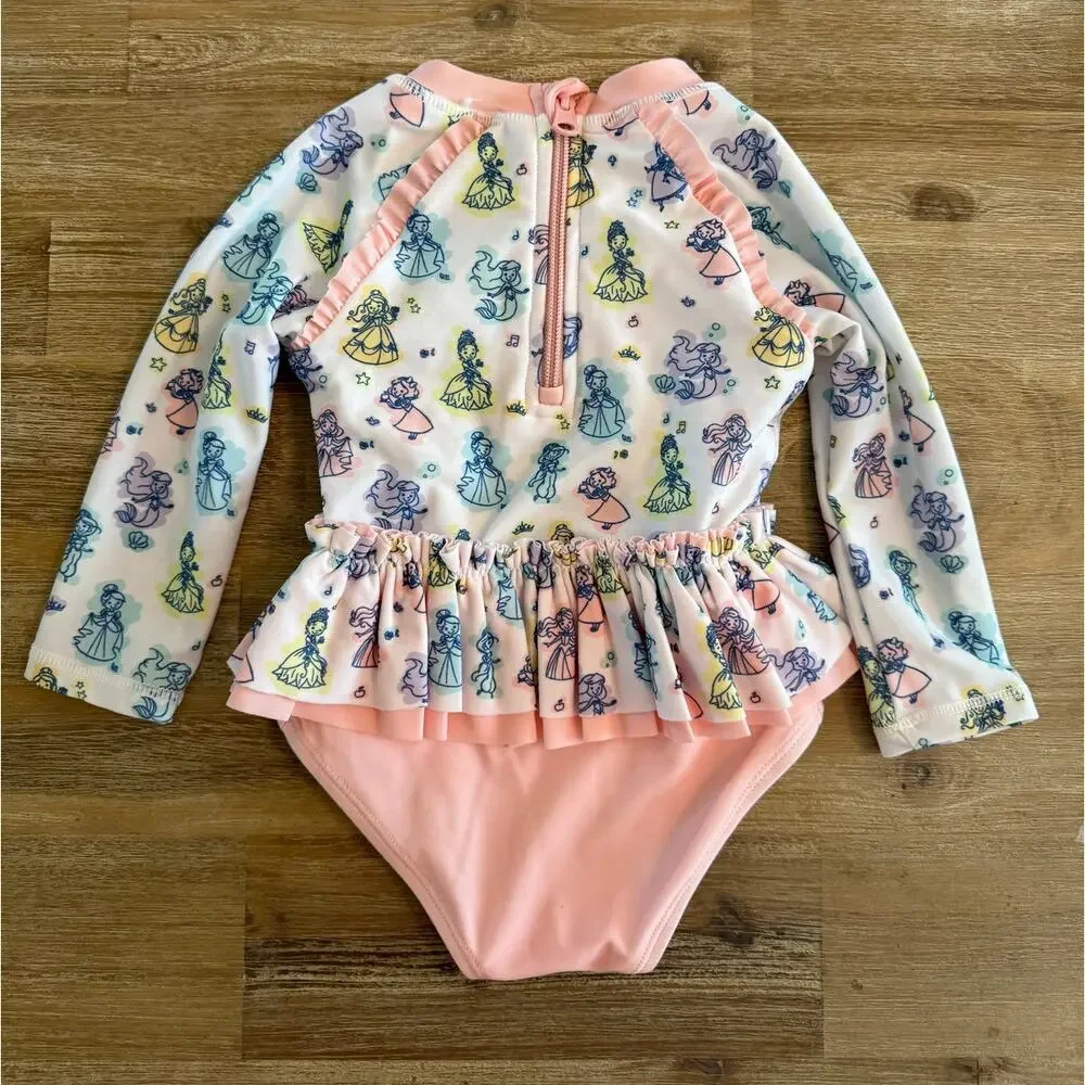 Disney Baby Girl Swimsuit Size 9M to 12M UPF 50+ Princess Bathing Suit Ruffle